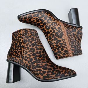 Calf Hair Booties Gibson Latimer Vina Size 9 Zip Square Toe Heels Leopard Print